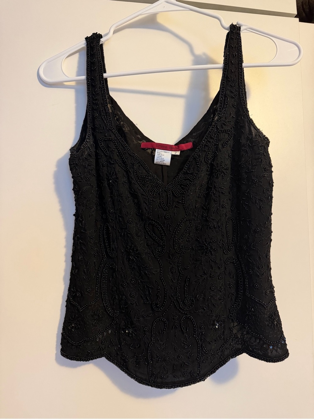 Black Beaded V-Neck Camisole - Women's